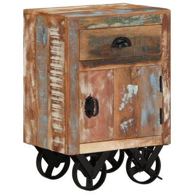 vidaXL Bedside Cabinet with Wheels 15.7"x11.8"x22.4" Solid Reclaimed Wood