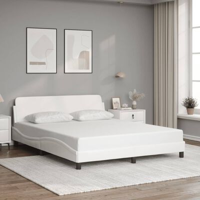 vidaXL Bed Frame with Headboard White 59.8"x79.9" Queen Faux Leather