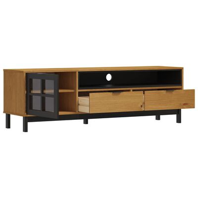 vidaXL TV Stand with Glass Door FLAM 62.2"x15.7"x19.7" Solid Wood Pine