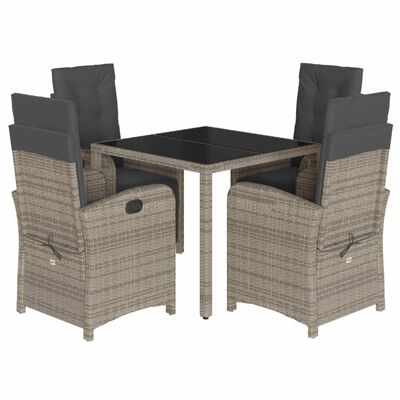 vidaXL 5 Piece Patio Dining Set with Cushions Gray Poly Rattan