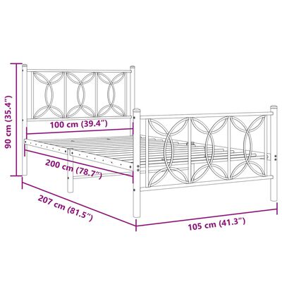 vidaXL Metal Bed Frame without Mattress with Footboard White 39.4"x78.7"