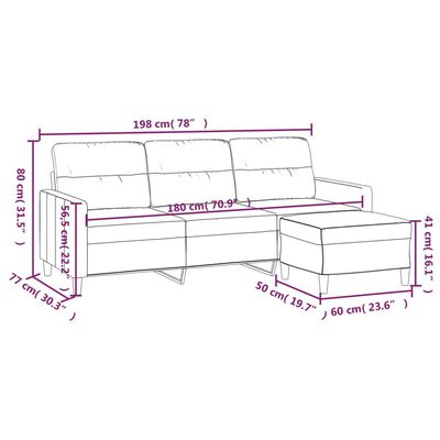 vidaXL 3-Seater Sofa with Footstool Dark Gray 70.9" Fabric