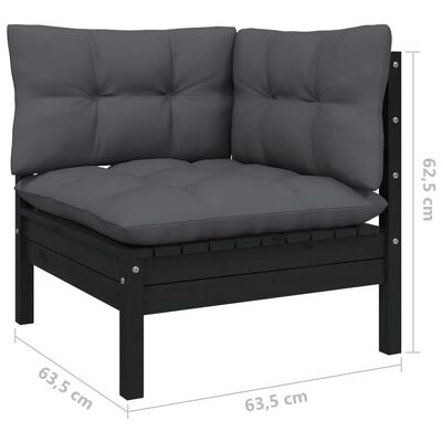 vidaXL 8 Piece Patio Lounge Set with Cushions Black Solid Pinewood