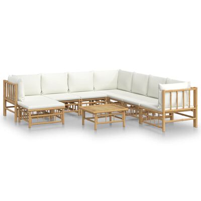 vidaXL 9 Piece Patio Lounge Set with Cream White Cushions Bamboo