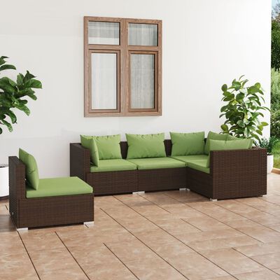 vidaXL 5 Piece Patio Lounge Set with Cushions Poly Rattan Brown