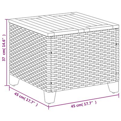 vidaXL Patio Table Gray 17.7"x17.7"x14.6" Poly Rattan Acacia Wood