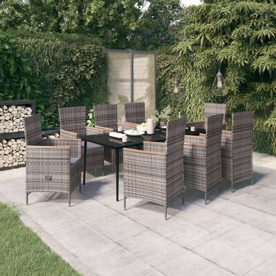 vidaXL 9 Piece Patio Dining Set with Cushions Gray