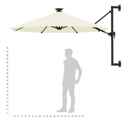 vidaXL Wall-mounted Garden Parasol with LEDs and Metal Pole 118.1" Sand