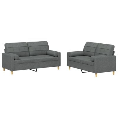 vidaXL 2 Piece Sofa Set with Pillows Dark Gray Fabric