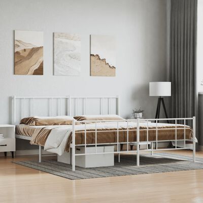 vidaXL Metal Bed Frame without Mattress with Footboard White 76"x79.9"