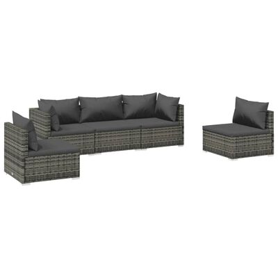 vidaXL 5 Piece Patio Lounge Set with Cushions Poly Rattan Gray