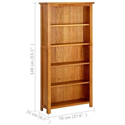 vidaXL 5-Tier Bookcase 27.6"x8.7"x55.1" Solid Oak Wood