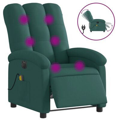 vidaXL Electric Massage Recliner Chair Dark Green Fabric