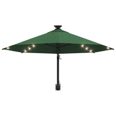 vidaXL Wall-mounted Garden Parasol with LEDs and Metal Pole 118.1" Green