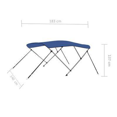 vidaXL 3 Bow Bimini Top Blue 72"x55.1"x53.9"