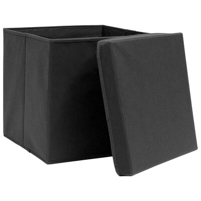 vidaXL Storage Boxes with Covers 4 pcs 11"x11"x11" Black