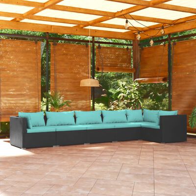 vidaXL 6 Piece Patio Lounge Set with Cushions Poly Rattan Black