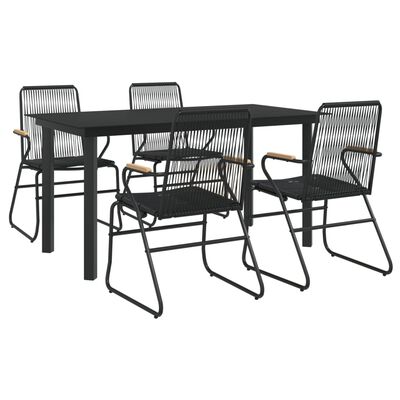 vidaXL 5 Piece Patio Dining Set Black PVC Rattan