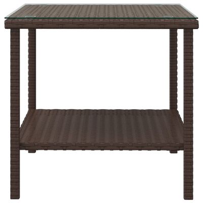 vidaXL Side Table Brown 17.7"x17.7"x17.7" Poly Rattan and Tempered Glass