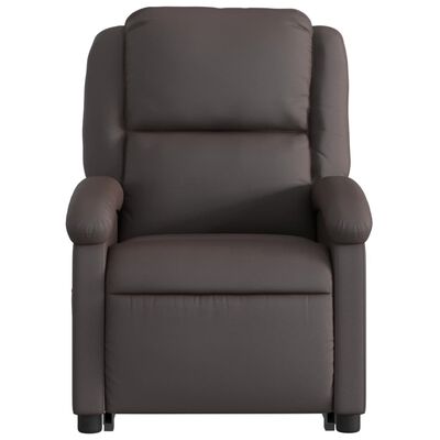 vidaXL Stand up Recliner Chair Dark Brown Real Leather