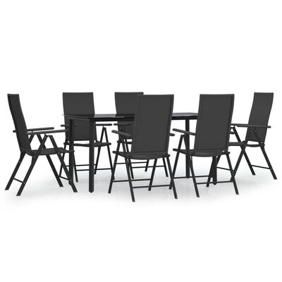 vidaXL 7 Piece Patio Dining Set Black Poly Rattan