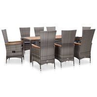 vidaXL 9 Piece Patio Dining Set with Cushions Poly Rattan Gray