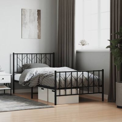 vidaXL Metal Bed Frame without Mattress with Footboard Black 39.4"x78.7"