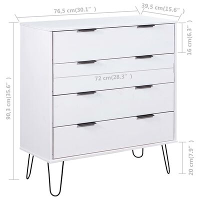 vidaXL Drawer Cabinet White 30.1"x15.6"x35.6" Solid Pine Wood