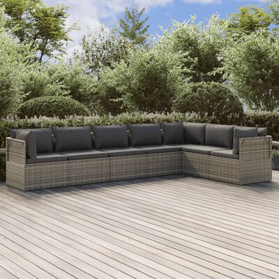 vidaXL 7 Piece Patio Lounge Set with Cushions Gray Poly Rattan