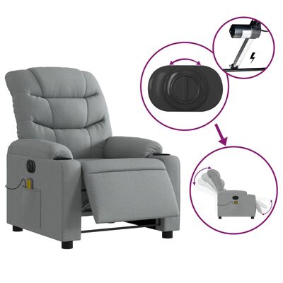 vidaXL Electric Massage Recliner Chair Light Gray Fabric