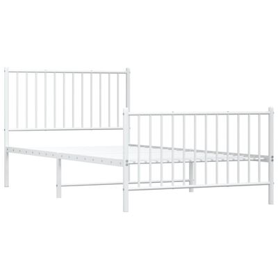 vidaXL Metal Bed Frame with Headboard and Footboard White 39.4"x78.7"