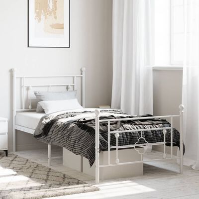 vidaXL Metal Bed Frame without Mattress with Footboard White 39.4"x78.7"