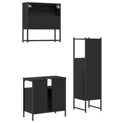 vidaXL 3 Piece Bathroom Furniture Set Black Engineered Wood