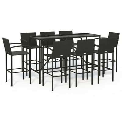 vidaXL 9 Piece Patio Bar Set Black Poly Rattan