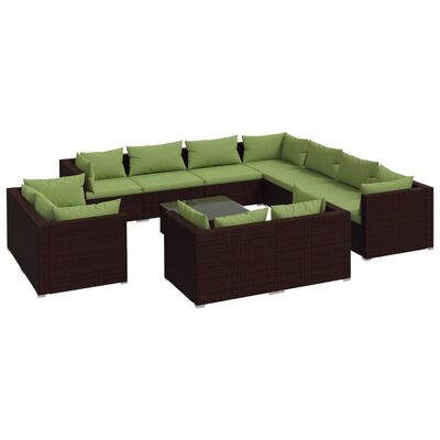 vidaXL 12 Piece Patio Lounge Set with Cushions Brown Poly Rattan