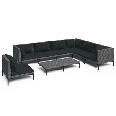 vidaXL 8 Piece Patio Lounge Set with Cushions Poly Rattan Dark Gray