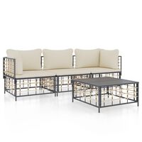 vidaXL 4 Piece Patio Lounge Set with Cushions Anthracite Poly Rattan