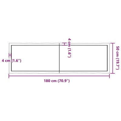 vidaXL Table Top Light Brown 70.9"x19.7"x(0.8"-2.4") Treated Solid Wood Live Edge