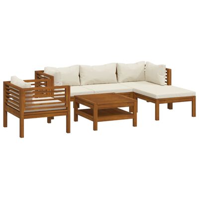 vidaXL 6 Piece Patio Lounge Set with Cream Cushion Solid Acacia Wood