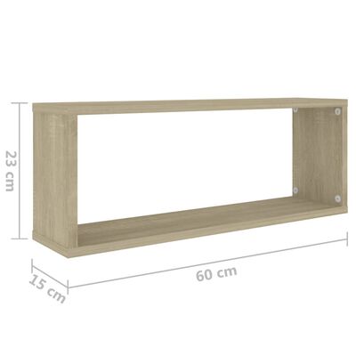 vidaXL Wall Cube Shelves 2 pcs Sonoma Oak 23.6"x5.9"x9.1" Engineered Wood