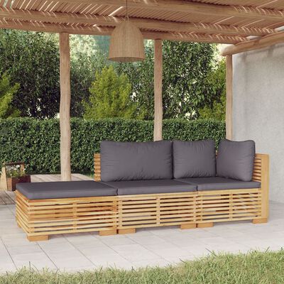 vidaXL 3 Piece Patio Lounge Set with Cushions Solid Wood Teak