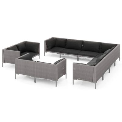 vidaXL 11 Piece Patio Lounge Set with Cushions Poly Rattan Dark Gray