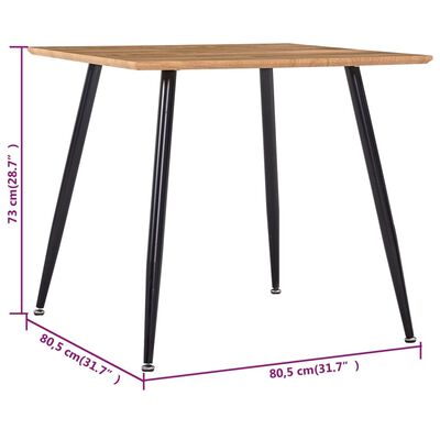 vidaXL Dining Table Oak and Black 31.7"x31.7"x28.7" MDF