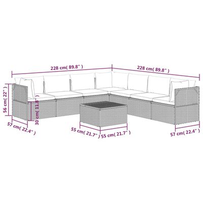 vidaXL 8 Piece Patio Lounge Set with Cushions Gray Poly Rattan