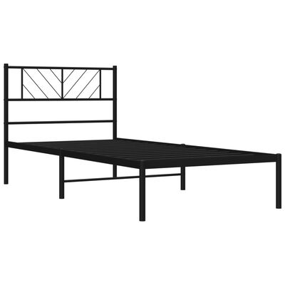 vidaXL Metal Bed Frame without Mattress with Headboard Black 39.4"x74.8"