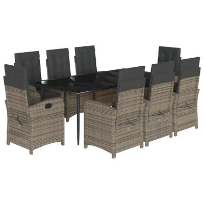 vidaXL 9 Piece Patio Dining Set with Cushions Gray Poly Rattan