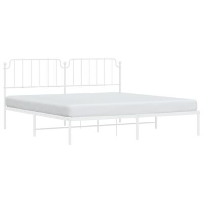 vidaXL Metal Bed Frame without Mattress with Headboard White 76"x79.9"