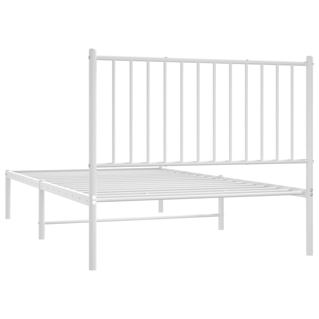 vidaXL Metal Bed Frame without Mattress with Headboard White 39.4"x74.8"