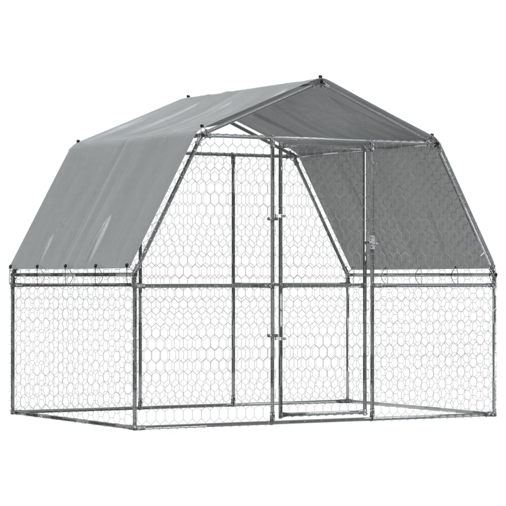 vidaXL Dog Cages with Roof and Door Silver Galvanized Steel