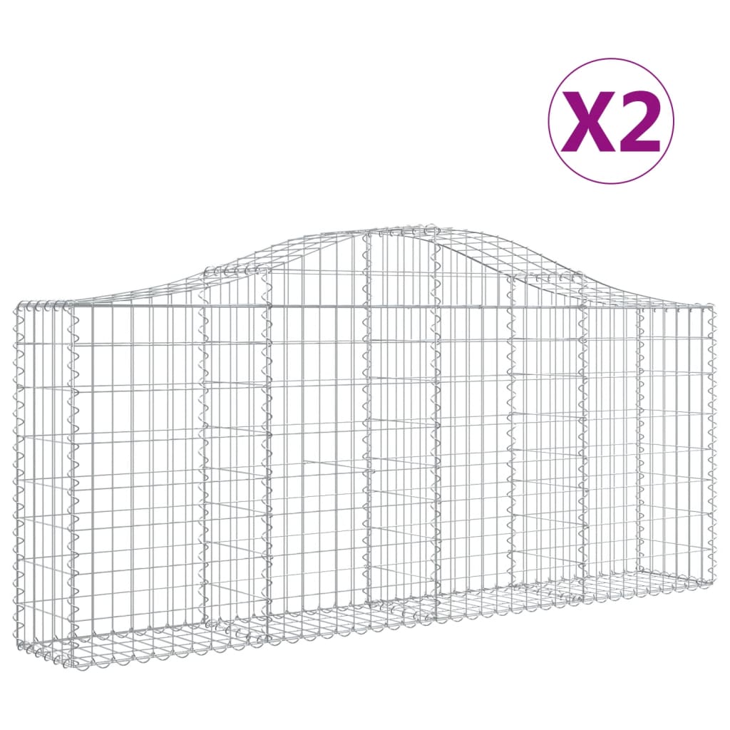 vidaXL Arched Gabion Baskets 2 pcs 78.7"x11.8"x31.5"/39.4" Galvanized Iron